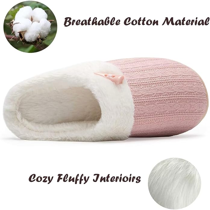 Pair of waterproof knitted slippers in light pink color displayed on a clean background.